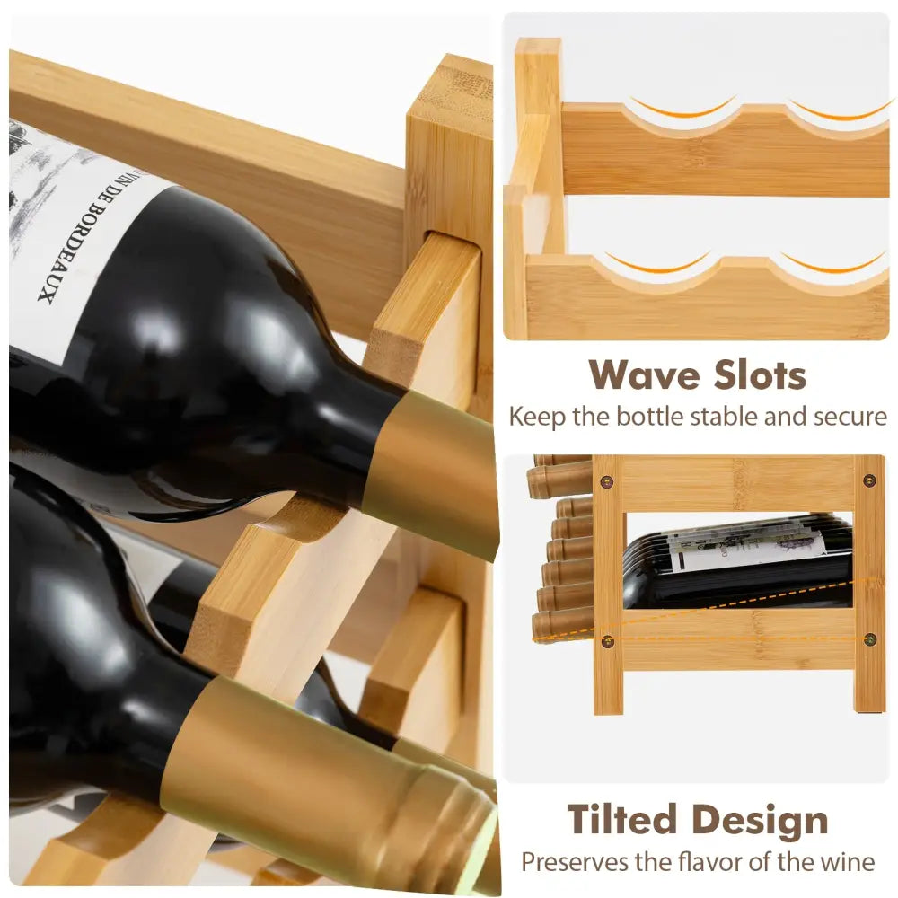 3-Tier Bamboo Freestanding Countertop Wine Bottle Organizer-Natural - Natural - Wine Racks