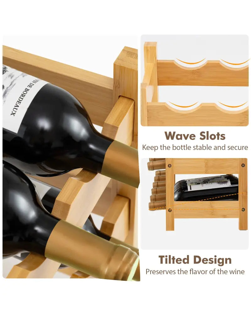 3-Tier Bamboo Freestanding Countertop Wine Bottle Organizer-Natural - Natural - Wine Racks