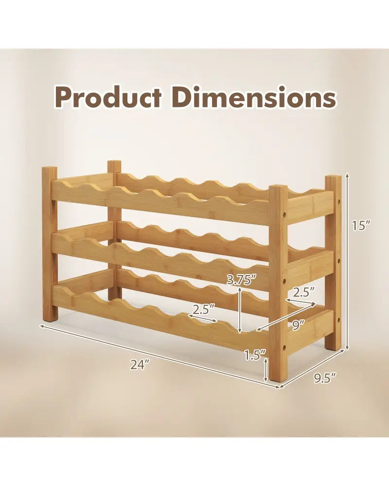 3-Tier Bamboo Freestanding Countertop Wine Bottle Organizer-Natural - Natural - Wine Racks