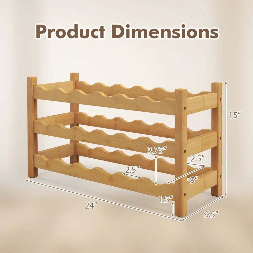 3-Tier Bamboo Freestanding Countertop Wine Bottle Organizer-Natural - Natural - Wine Racks