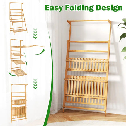 3 Tier Bamboo Hanging Plant Stand with Height Adjustable Hanger Rod-Natural - Natural - Plant Stands
