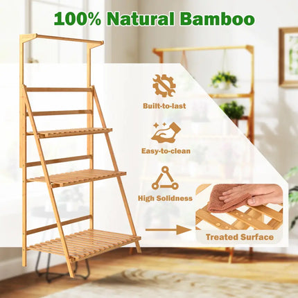 3 Tier Bamboo Hanging Plant Stand with Height Adjustable Hanger Rod-Natural - Natural - Plant Stands
