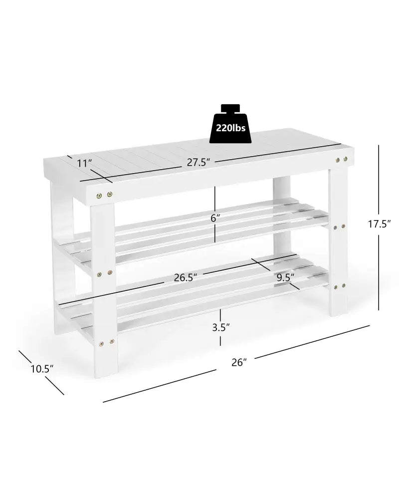 3-Tier Bamboo Shoe Bench Holds up to 6 Pairs for Entry-White - White - Shoe Racks & Storage Benches
