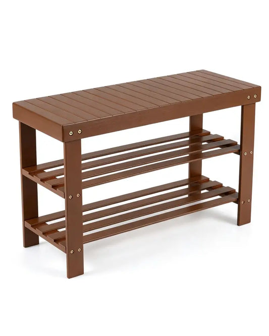3-Tier Bamboo Shoe Rack Bench for Entryway-Brown - Brown - Shoe Racks & Storage Benches