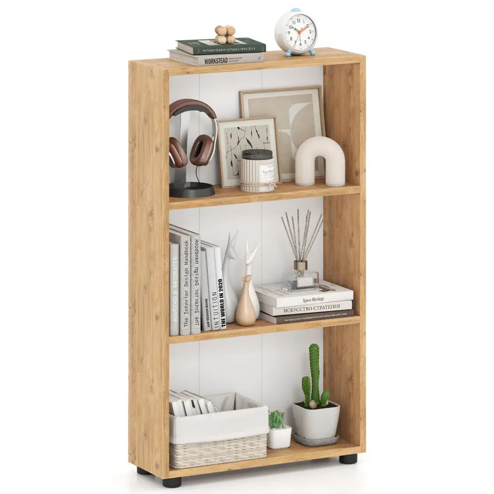 3-Tier Bookcase 42 inch Tall Book Shelf with Anti-Tipping Kit-Brown - Brown - Bookcases