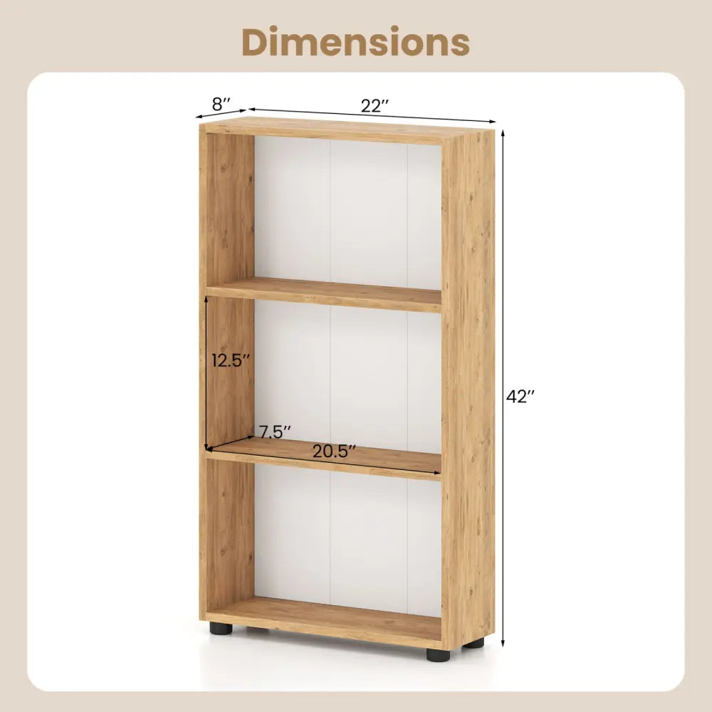 3-Tier Bookcase 42 inch Tall Book Shelf with Anti-Tipping Kit-Brown - Brown - Bookcases