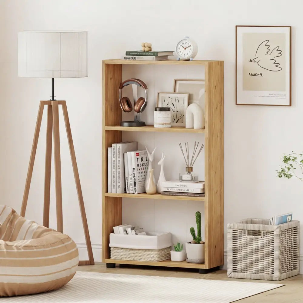 3-Tier Bookcase 42 inch Tall Book Shelf with Anti-Tipping Kit-Brown - Brown - Bookcases