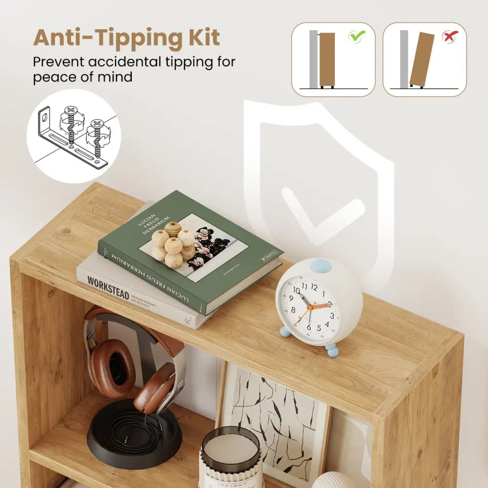 3-Tier Bookcase 42 inch Tall Book Shelf with Anti-Tipping Kit-Brown - Brown - Bookcases