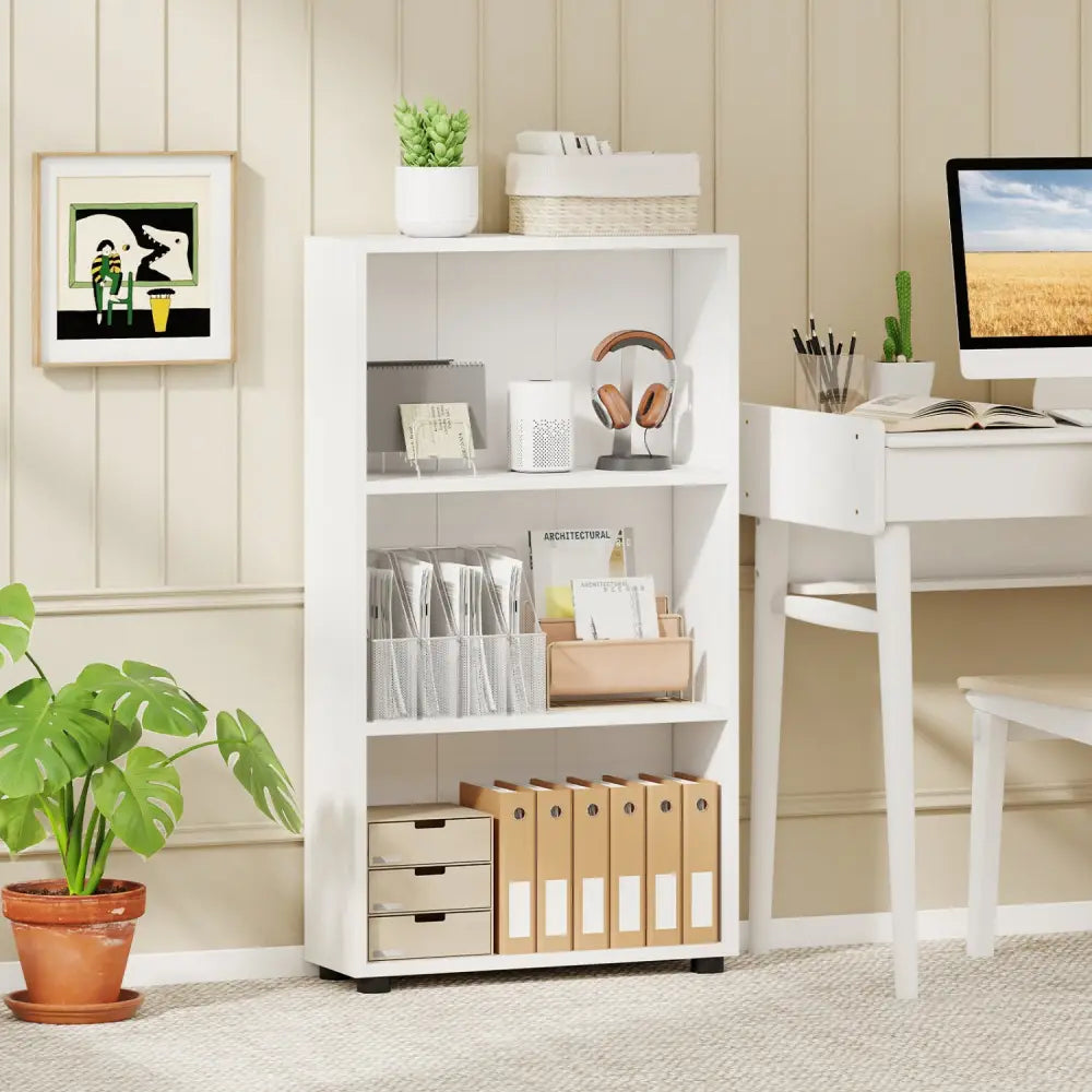 3-Tier Bookcase 42 inch Tall Book Shelf with Anti-Tipping Kit-White - White - Bookcases