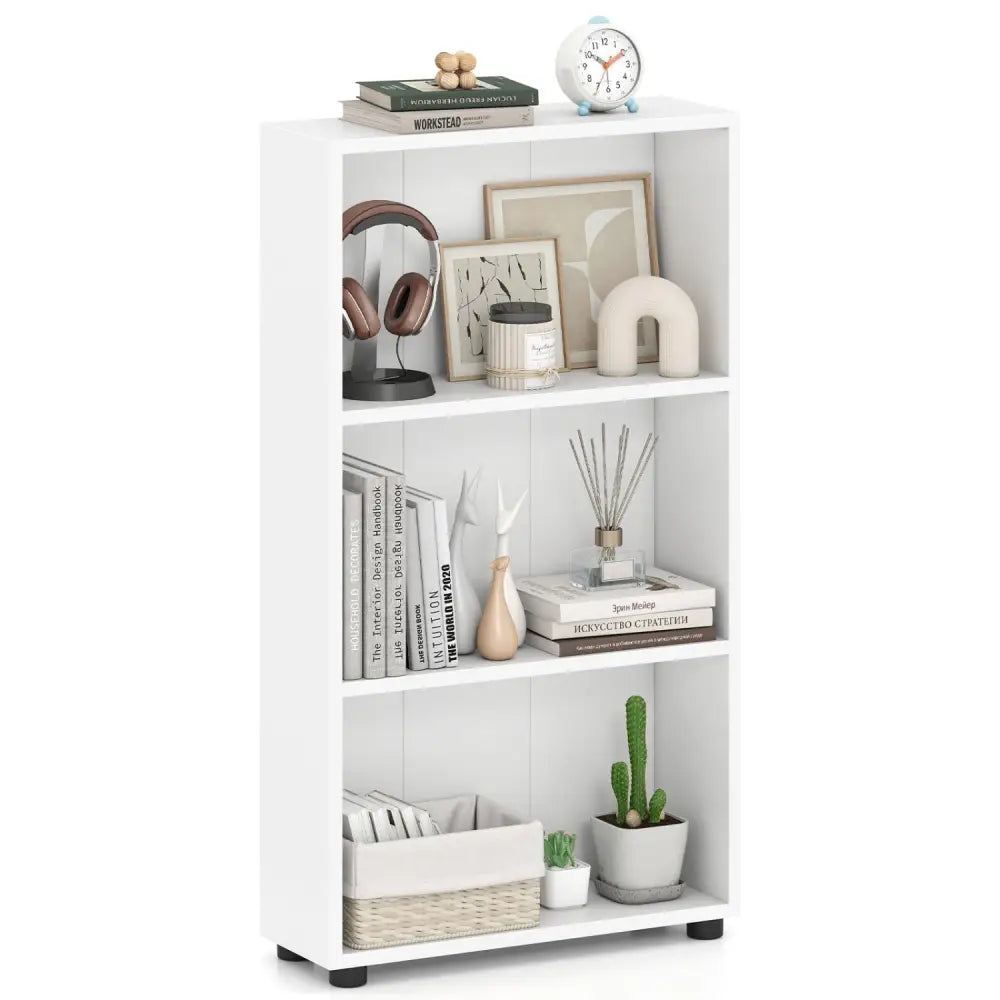 3-Tier Bookcase 42 inch Tall Book Shelf with Anti-Tipping Kit-White - White - Bookcases