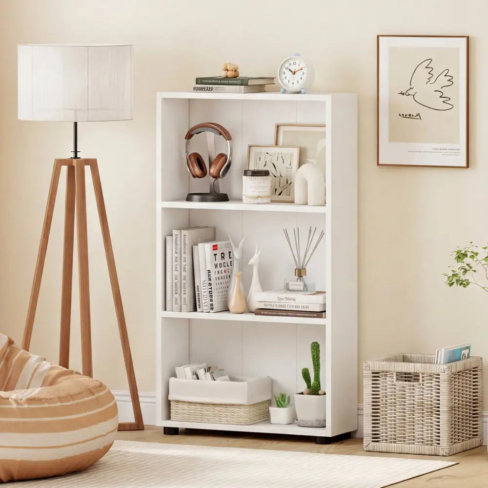 3-Tier Bookcase 42 inch Tall Book Shelf with Anti-Tipping Kit-White - White - Bookcases