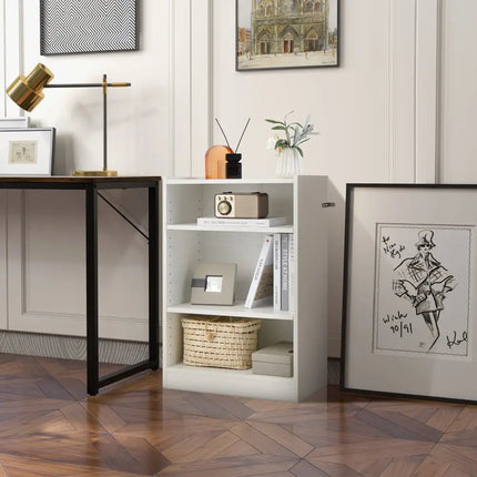 3-Tier Bookcase Open Display Rack Cabinet with Adjustable Shelves-White Costway