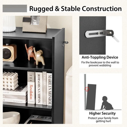 3-Tier Bookcase Open Display Rack Cabinet with Adjustable Shelves-Black Costway