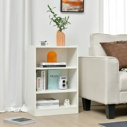 3-Tier Bookcase Open Display Rack Cabinet with Adjustable Shelves-White Costway