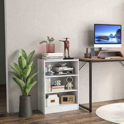 3-Tier Bookcase Open Display Rack Cabinet with Adjustable Shelves-White Costway