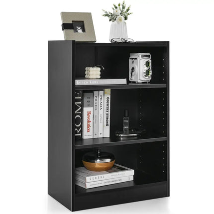 3-Tier Bookcase Open Display Rack Cabinet with Adjustable Shelves-Black Costway