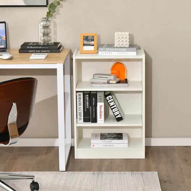 3-Tier Bookcase Open Display Rack Cabinet with Adjustable Shelves-White Costway