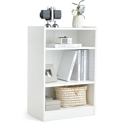3-Tier Bookcase Open Display Rack Cabinet with Adjustable Shelves-White Costway