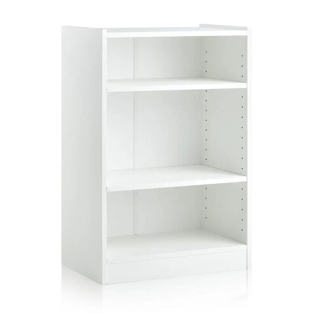 3-Tier Bookcase Open Display Rack Cabinet with Adjustable Shelves-White - White - Bookcases