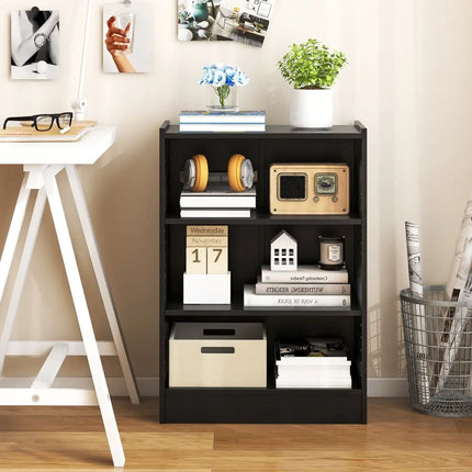3-Tier Bookcase Open Display Rack Cabinet with Adjustable Shelves-Black Costway