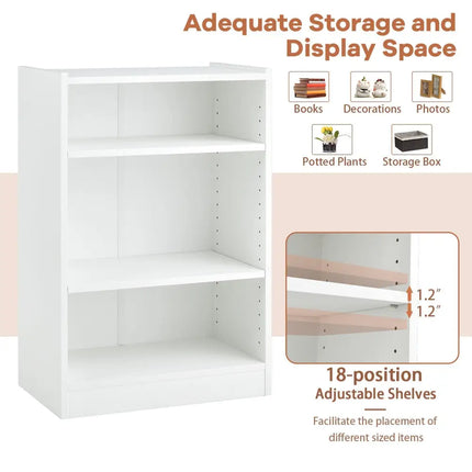 3-Tier Bookcase Open Display Rack Cabinet with Adjustable Shelves-White Costway