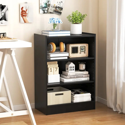3-Tier Bookcase Open Display Rack Cabinet with Adjustable Shelves-Black Costway