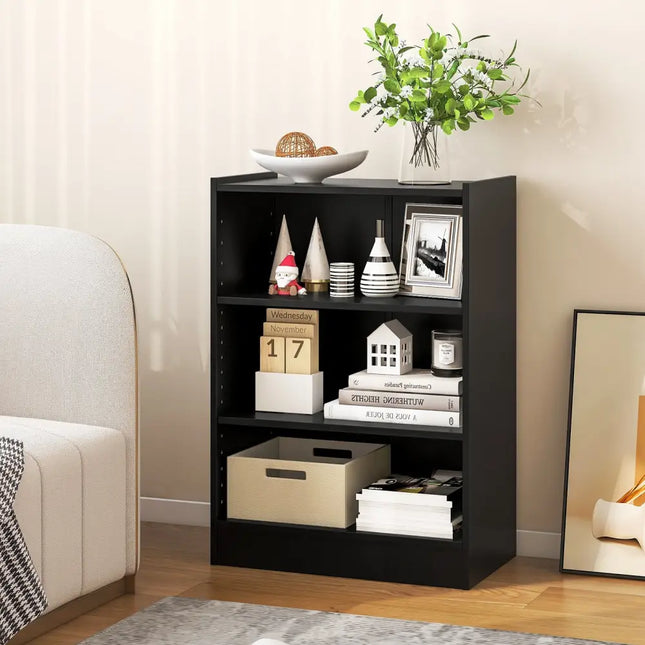 3-Tier Bookcase Open Display Rack Cabinet with Adjustable Shelves-Black Costway