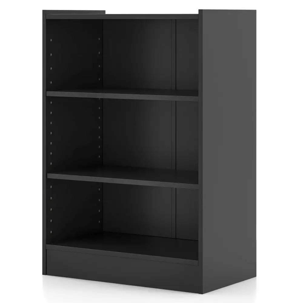 3-Tier Bookcase Open Display Rack Cabinet with Adjustable Shelves-Black - Black - Bookcases