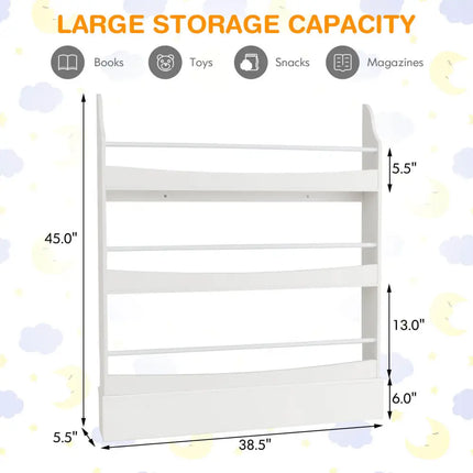 3-Tier Bookshelf with 2 Anti-Tipping Kits for Books and Magazines-White Costway