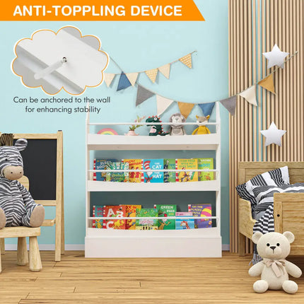 3-Tier Bookshelf with 2 Anti-Tipping Kits for Books and Magazines-White Costway