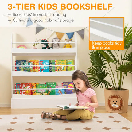 3-Tier Bookshelf with 2 Anti-Tipping Kits for Books and Magazines-White Costway