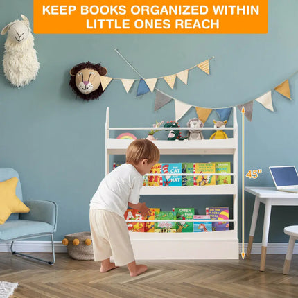 3-Tier Bookshelf with 2 Anti-Tipping Kits for Books and Magazines-White Costway