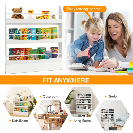 3-Tier Bookshelf with 2 Anti-Tipping Kits for Books and Magazines-White Costway