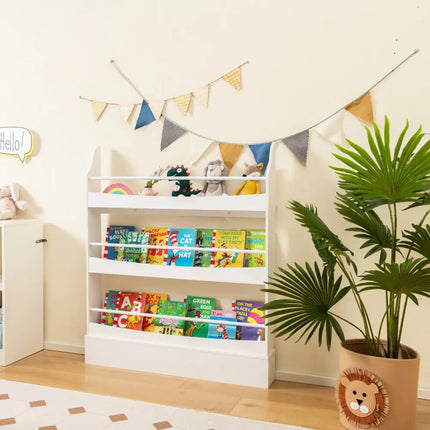 3-Tier Bookshelf with 2 Anti-Tipping Kits for Books and Magazines-White Costway