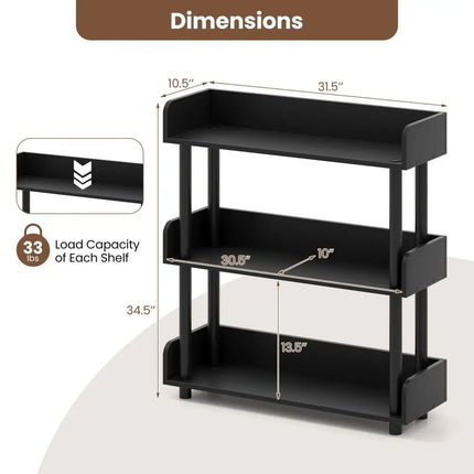 3-Tier Bookshelf with Anti-Tipping Kit and Industrial Storage Unit for Living Room-Black Costway