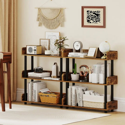 3-Tier Bookshelf with Anti-Tipping Kit and Industrial Storage Unit for Living Room-Rustic Brown Costway