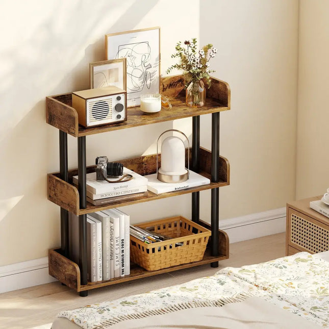 3-Tier Bookshelf with Anti-Tipping Kit and Industrial Storage Unit for Living Room-Rustic Brown Costway
