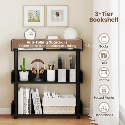 3-Tier Bookshelf with Anti-Tipping Kit and Industrial Storage Unit for Living Room-Black Costway