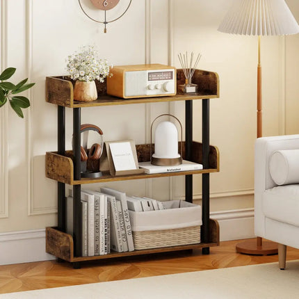 3-Tier Bookshelf with Anti-Tipping Kit and Industrial Storage Unit for Living Room-Rustic Brown Costway
