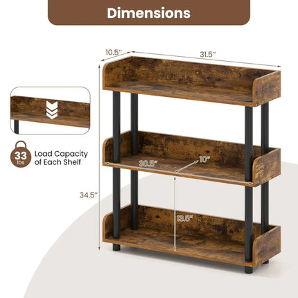 3-Tier Bookshelf with Anti-Tipping Kit and Industrial Storage Unit for Living Room-Rustic Brown Costway