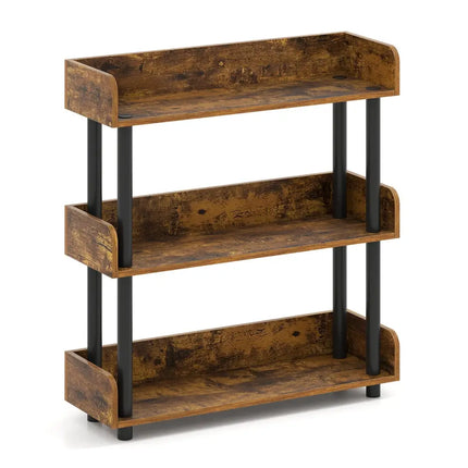 3-Tier Bookshelf with Anti-Tipping Kit and Industrial Storage Unit for Living Room-Rustic Brown Costway
