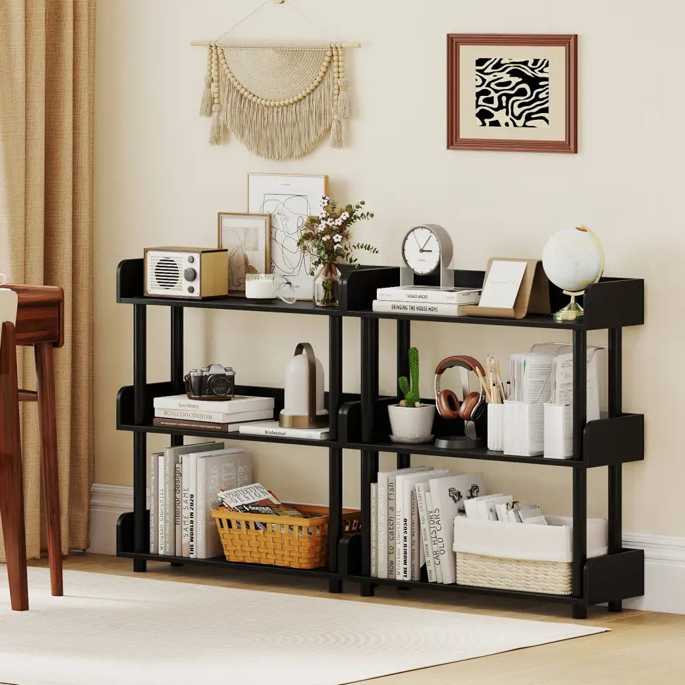 3-Tier Bookshelf with Anti-Tipping Kit and Industrial Storage Unit for Living Room-Black - Black - Bookcases