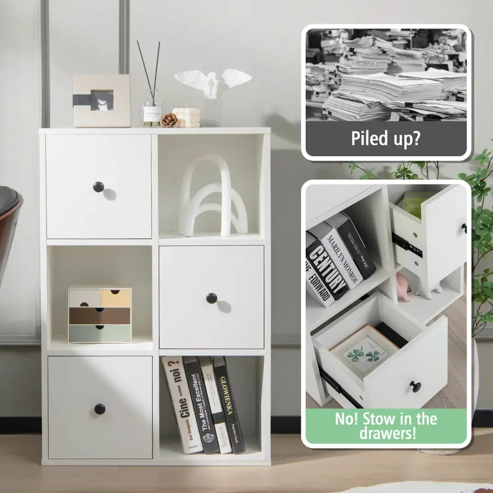 3-Tier Bookshelf with Anti-toppling Device for Living Room-White - White - Bookcases