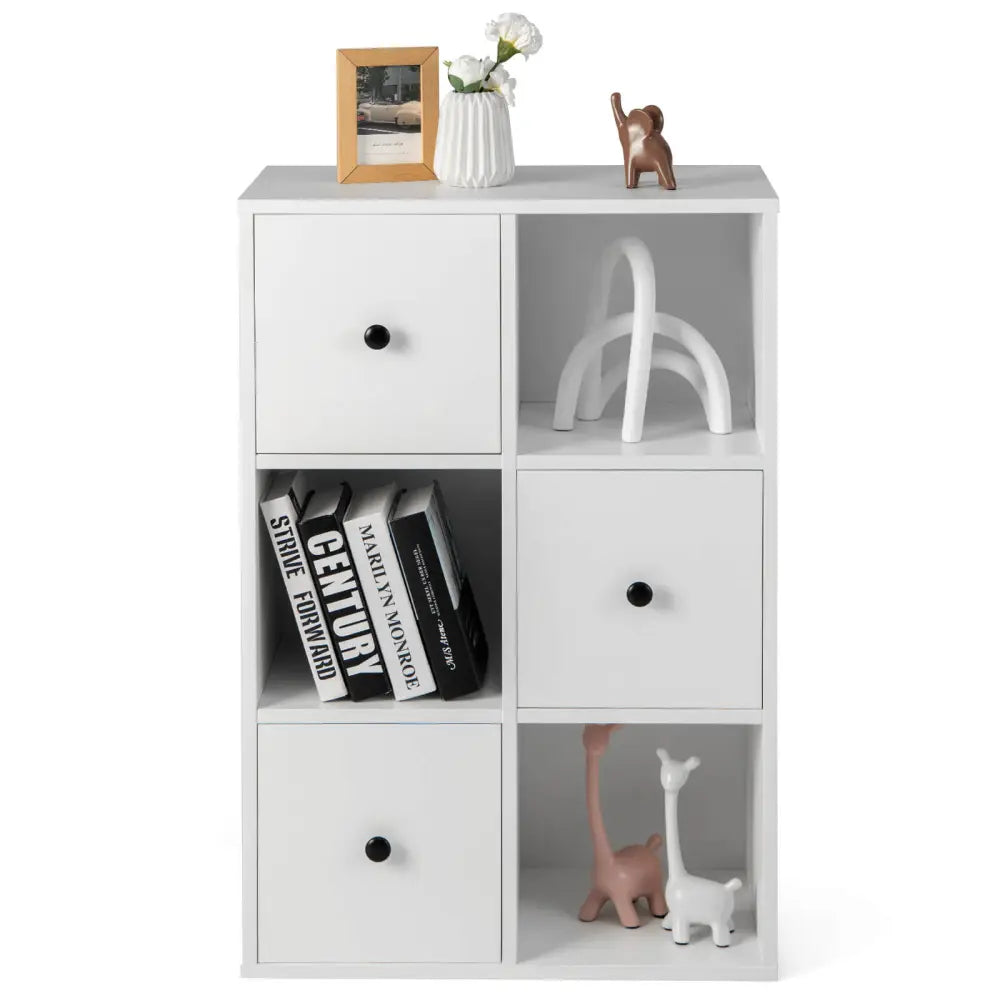 3-Tier Bookshelf with Anti-toppling Device for Living Room-White - White - Bookcases