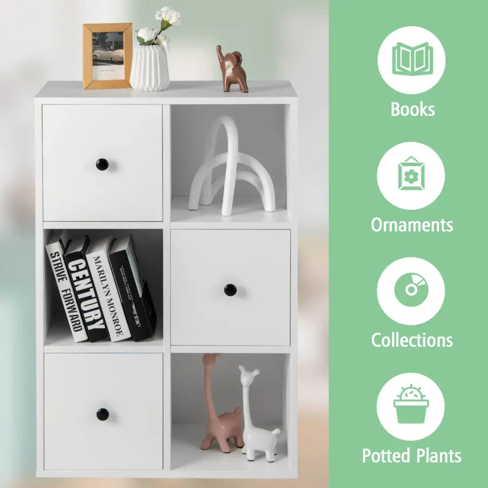 3-Tier Bookshelf with Anti-toppling Device for Living Room-White - White - Bookcases