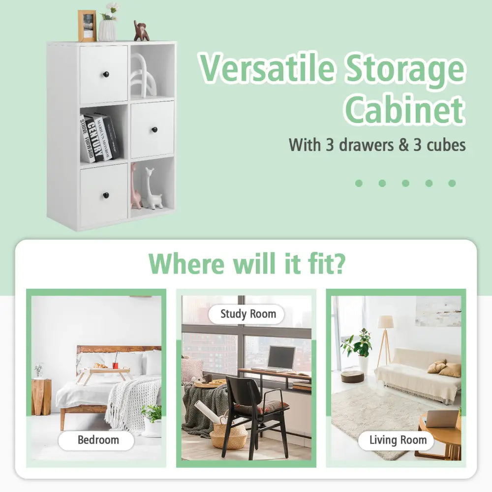 3-Tier Bookshelf with Anti-toppling Device for Living Room-White - White - Bookcases
