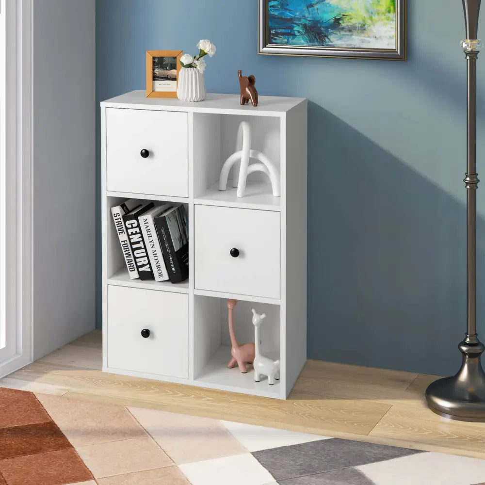 3-Tier Bookshelf with Anti-toppling Device for Living Room-White - White - Bookcases
