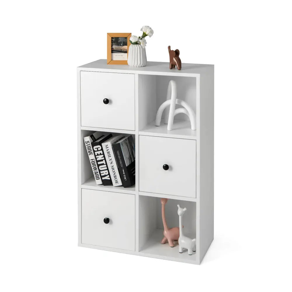 3-Tier Bookshelf with Anti-toppling Device for Living Room-White - White - Bookcases
