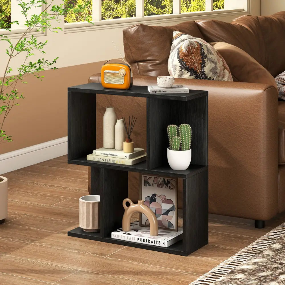 3-Tier Bookshelf with Display Shelf for Small Space-Black - Black - Bookcases