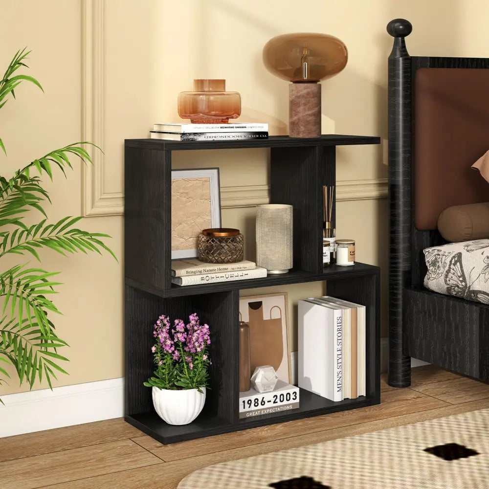 3-Tier Bookshelf with Display Shelf for Small Space-Black - Black - Bookcases